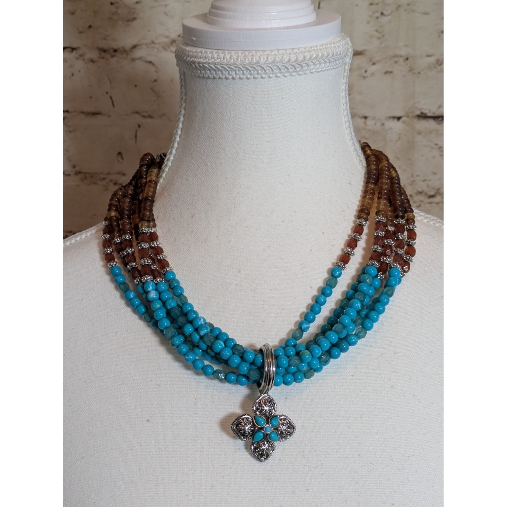 RJ Graziano Multi Strand Beaded Necklace Faux Turquoise AB Aurora Borealis 18"